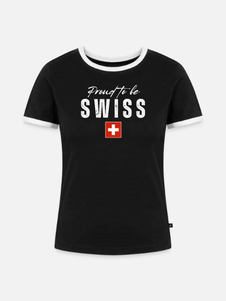Schweizer Pride, Schweizer Flagge - Frauen Kontrast-T-Shirt - Schwarz/Weiß