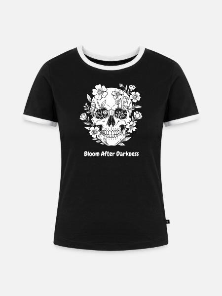 Blume-Skull Bloom After Darkness - Frauen Kontrast-T-Shirt - Schwarz/Weiß