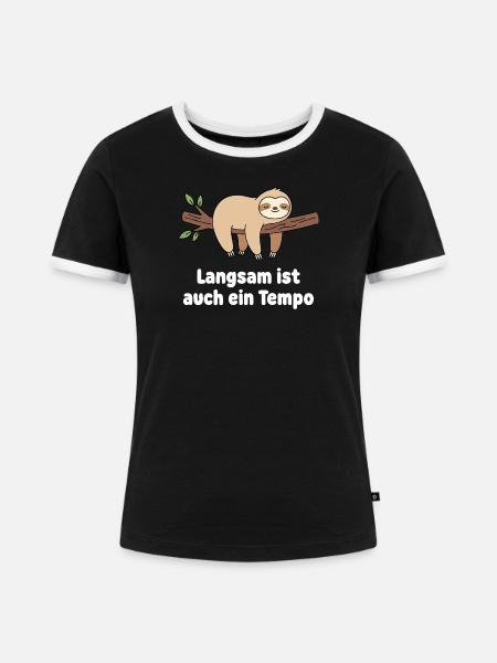 Langsamer Sloth Tempo Design - Frauen Kontrast-T-Shirt - Schwarz/Weiß