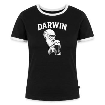 Darwin trinkt Bier - Frauen Kontrast-T-Shirt - Schwarz/Weiß - Vorne - Selfina (174cm)