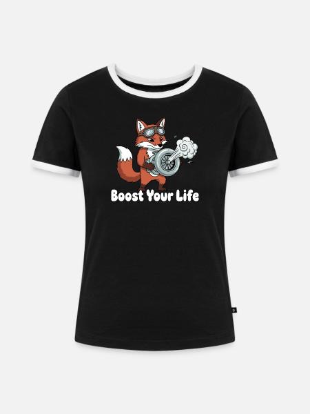Fuchs mit Jetbike Boost - Frauen Kontrast-T-Shirt - Schwarz/Weiß