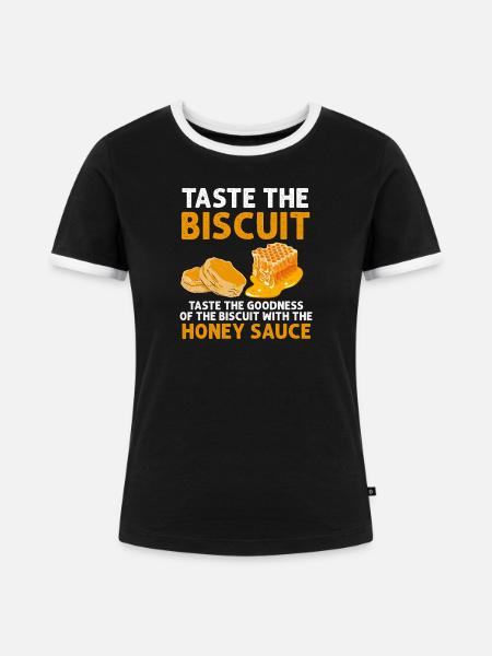 Probieren Sie den Biscuit: Honigsoße - Frauen Kontrast-T-Shirt - Schwarz/Weiß