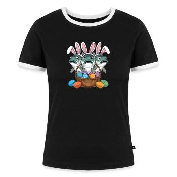  Lustige Oster Fische Mit Hasenohren Und Bunter - Frauen Kontrast-T-Shirt - Schwarz/Weiß - Vorne - Selfina (174cm)
