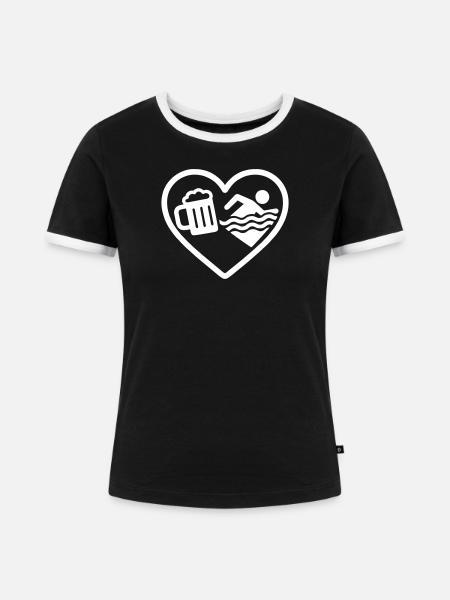 Herzschwimmendes Bier - Frauen Kontrast-T-Shirt - Schwarz/Weiß