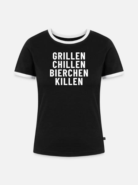 Grillen Chillen Bierchen Killen - Frauen Kontrast-T-Shirt - Schwarz/Weiß