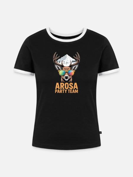Arosa Party Team Après Ski - Frauen Kontrast-T-Shirt - Schwarz/Weiß