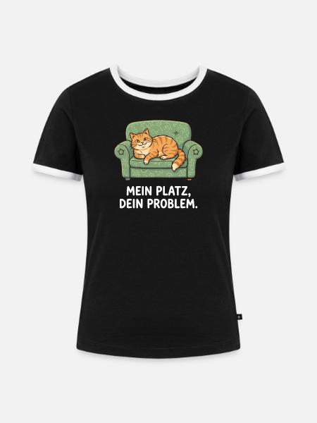 Mein Platz, Dein Problem Katze - Frauen Kontrast-T-Shirt - Schwarz/Weiß