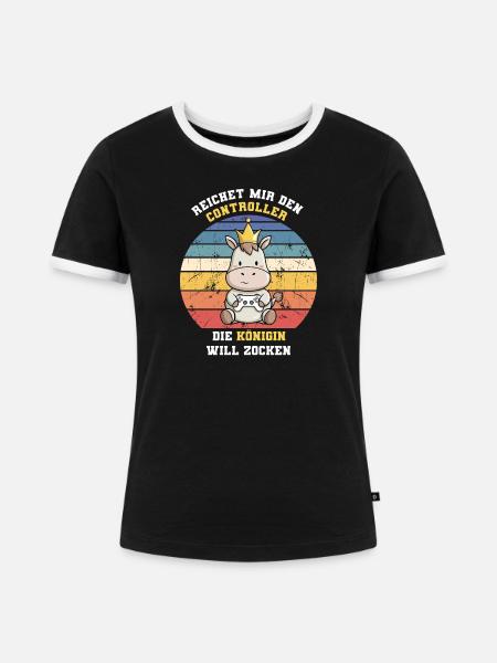Zocken will die königin - Frauen Kontrast-T-Shirt - Schwarz/Weiß