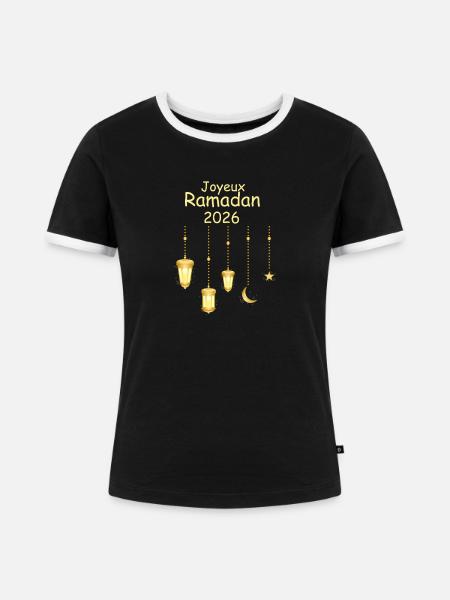 Frohen Ramadan 2026 - Frauen Kontrast-T-Shirt - Schwarz/Weiß