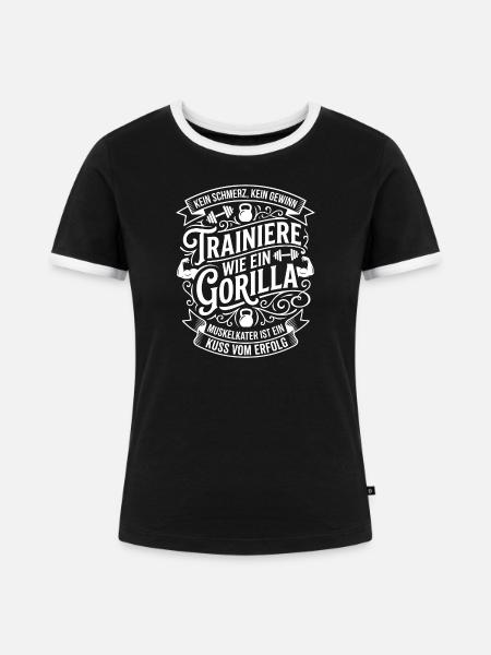 Trainiere Wie Ein Gorilla - Frauen Kontrast-T-Shirt - Schwarz/Weiß