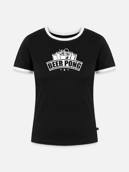 Beer Pong Becher Sterne Weiß - Frauen Kontrast-T-Shirt - Schwarz/Weiß