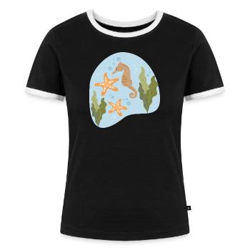 Seepferdchen - Frauen Kontrast-T-Shirt - Schwarz/Weiß - Vorne - Selfina (174cm)