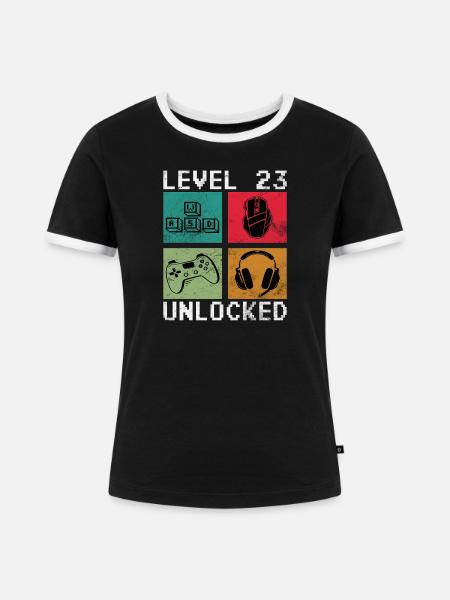 Level 23 Erreicht Gamer - Frauen Kontrast-T-Shirt - Schwarz/Weiß