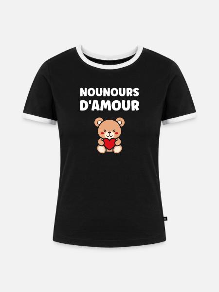 Red Heart Love Teddybär - Frauen Kontrast-T-Shirt - Schwarz/Weiß