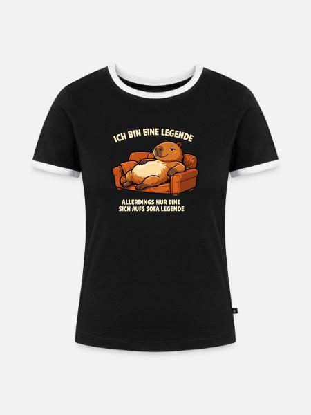 Sofa-Legende: entspannter Capybara - Frauen Kontrast-T-Shirt - Schwarz/Weiß