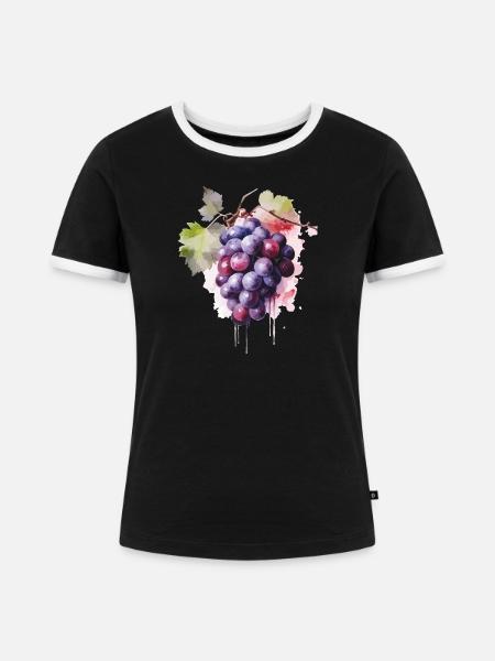 Weintrauben Aquarell - Frauen Kontrast-T-Shirt - Schwarz/Weiß