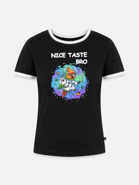 Space Weed Papagei - Frauen Kontrast-T-Shirt - Schwarz/Weiß