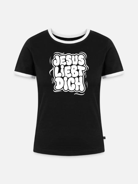 Jesus Liebt Dich Bubblig Schriftzug - Frauen Kontrast-T-Shirt - Schwarz/Weiß