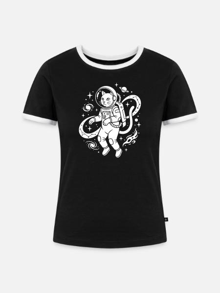 Space Explorer Kitty - Frauen Kontrast-T-Shirt - Schwarz/Weiß