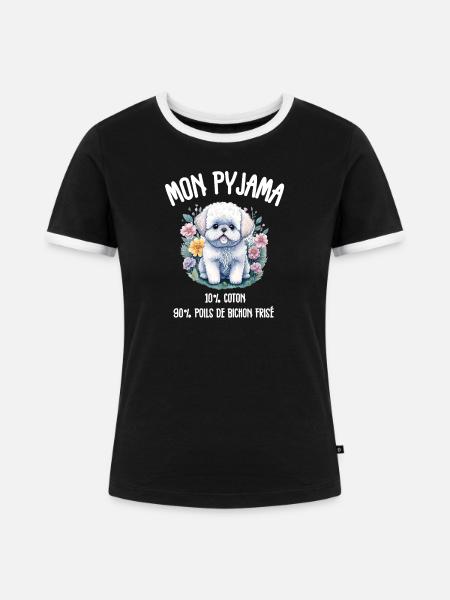 Lustiger Hund Bichon-Schlafanzug - Frauen Kontrast-T-Shirt - Schwarz/Weiß
