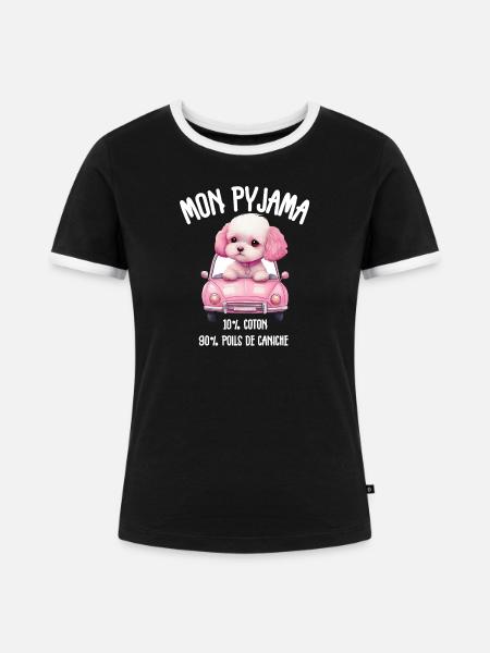 Hundepyjama-Pudel-Humor - Frauen Kontrast-T-Shirt - Schwarz/Weiß