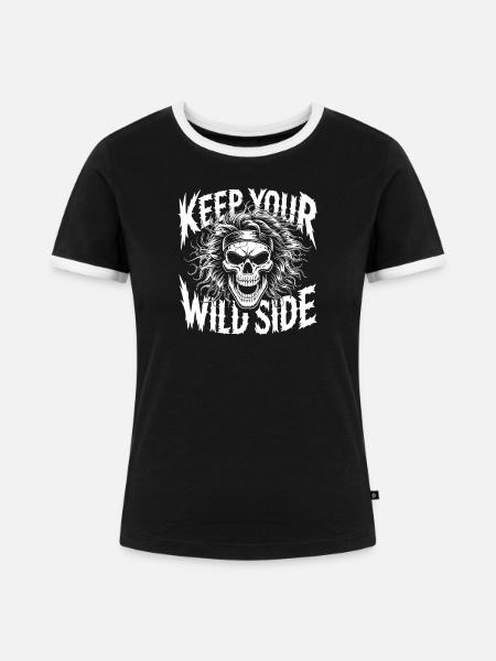 Keep Your Wild Side Skull - Frauen Kontrast-T-Shirt - Schwarz/Weiß