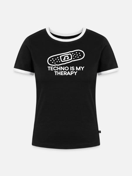 Techno is my Therapy Pflaster - Frauen Kontrast-T-Shirt - Schwarz/Weiß