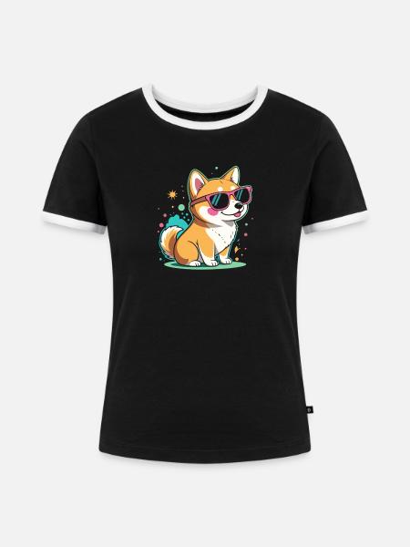 Coole Corgi-Sonnenbrillen - Frauen Kontrast-T-Shirt - Schwarz/Weiß