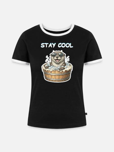Stay Cool Eisbaden Otter - Frauen Kontrast-T-Shirt - Schwarz/Weiß