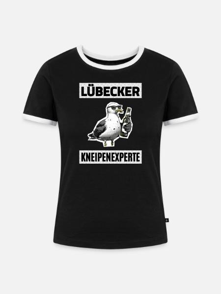 Lübecker Kneipen Experte - Frauen Kontrast-T-Shirt - Schwarz/Weiß
