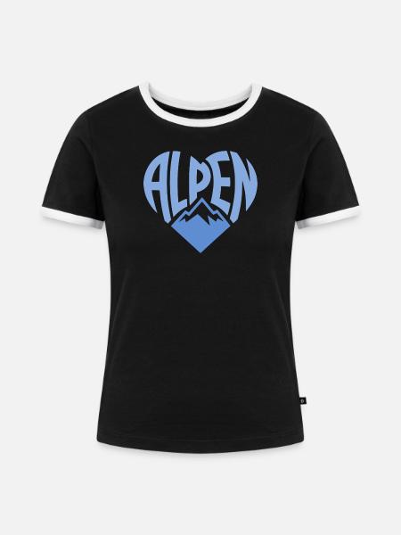 Alpenherz Bergbadge - Frauen Kontrast-T-Shirt - Schwarz/Weiß