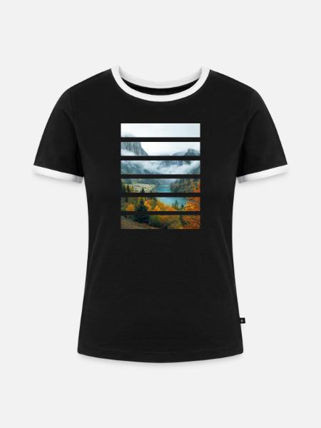 Herbsttäler und friedlicher See - Frauen Kontrast-T-Shirt - Schwarz/Weiß