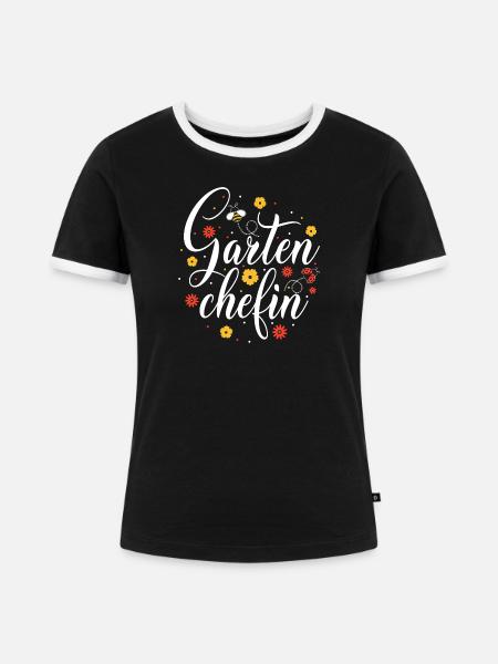 Gartenchefin Blütenzauber - Frauen Kontrast-T-Shirt - Schwarz/Weiß