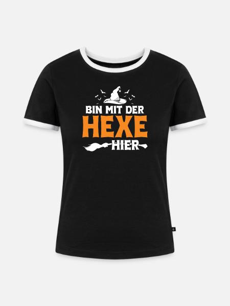 Bin mit der Hexe hier - Frauen Kontrast-T-Shirt - Schwarz/Weiß