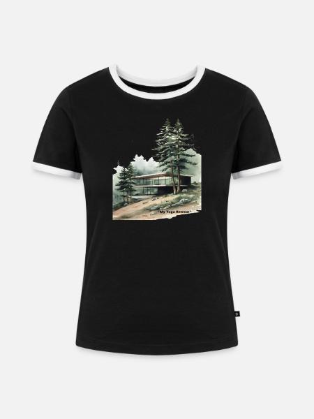 Moderne Yoga-Retreat-Hütte - Frauen Kontrast-T-Shirt - Schwarz/Weiß