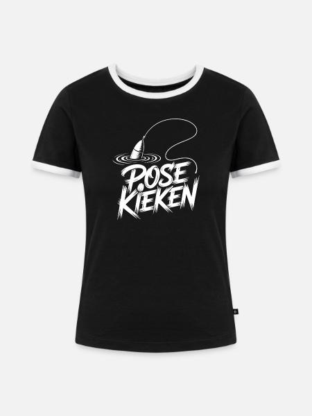 Angler Pose Design - Frauen Kontrast-T-Shirt - Schwarz/Weiß
