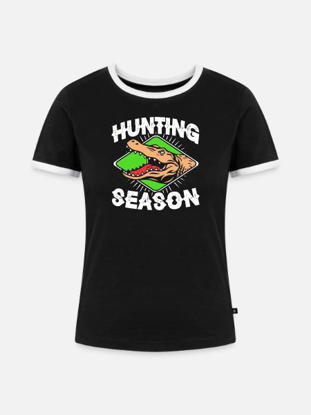Krokodil Jagd - Frauen Kontrast-T-Shirt - Schwarz/Weiß