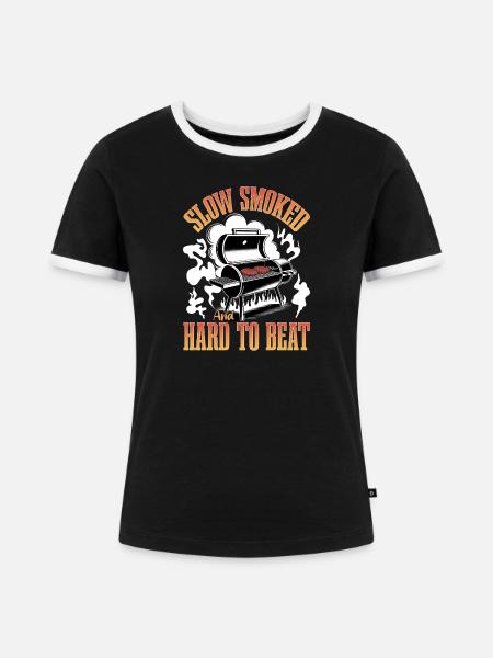 BBQ Grilling Meat Smoking Barbecue - Frauen Kontrast-T-Shirt - Schwarz/Weiß