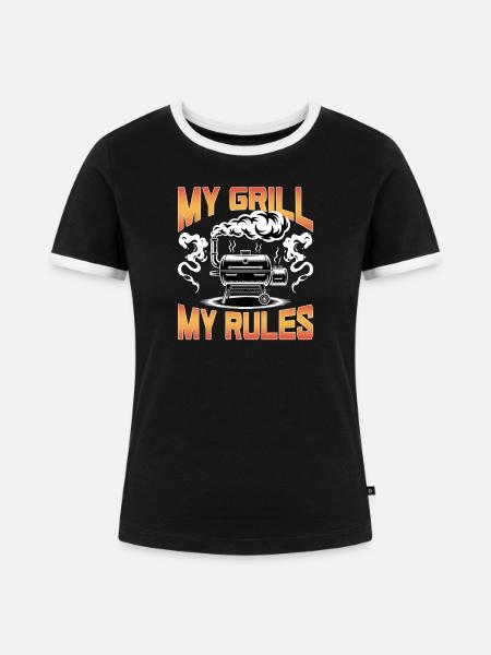 BBQ Grilling Meat Smoking Barbecue - Frauen Kontrast-T-Shirt - Schwarz/Weiß