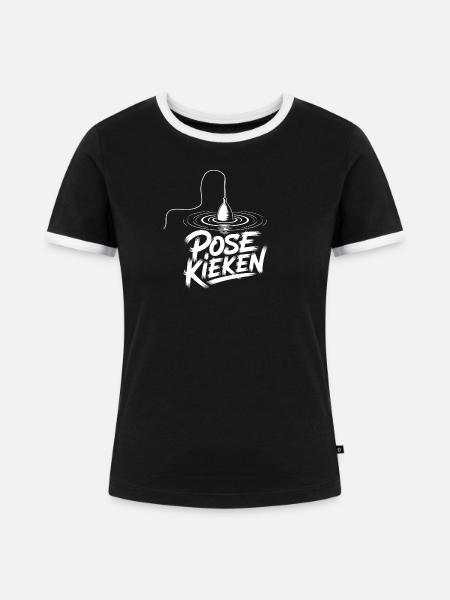 Fischen Pose Humor - Frauen Kontrast-T-Shirt - Schwarz/Weiß