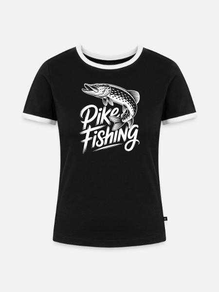 Hecht angeln - Frauen Kontrast-T-Shirt - Schwarz/Weiß
