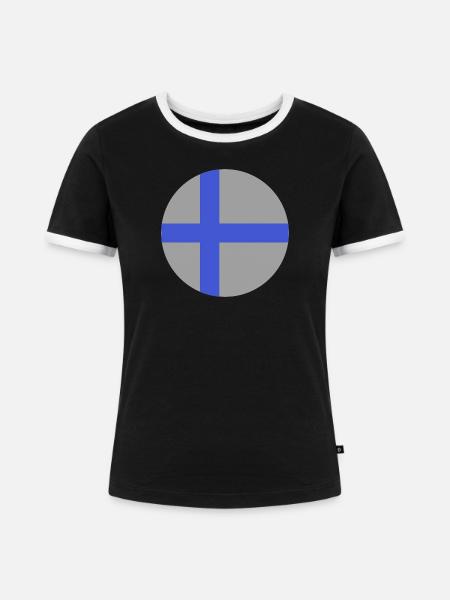 Runde finnische Flagge - Frauen Kontrast-T-Shirt - Schwarz/Weiß
