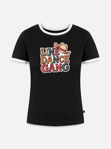 Line Dance Gang - Frauen Kontrast-T-Shirt - Schwarz/Weiß