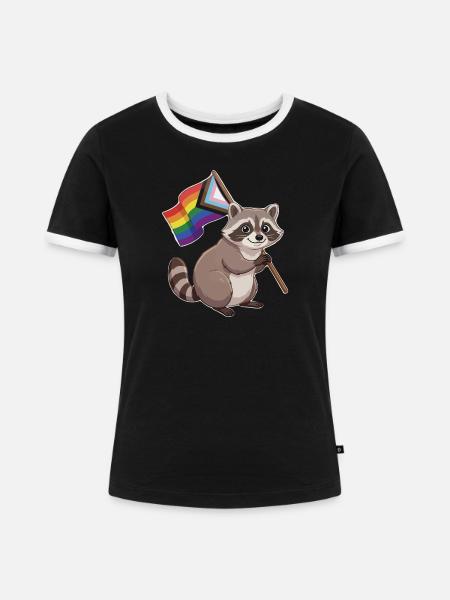 LGBTQ-Pride-Monat – Lustiger Pride-Waschbär - Frauen Kontrast-T-Shirt - Schwarz/Weiß