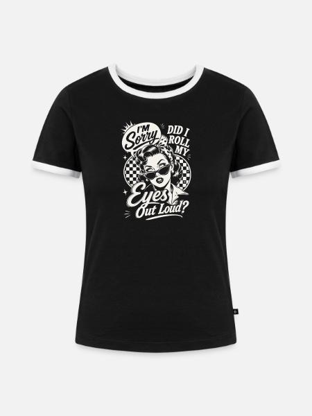 Eye Roll Pinup Humor - Frauen Kontrast-T-Shirt - Schwarz/Weiß