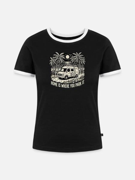 Camping Home Paradise - Frauen Kontrast-T-Shirt - Schwarz/Weiß