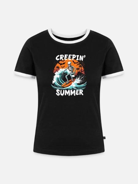Creepin Summer Summerween Halloween - Frauen Kontrast-T-Shirt - Schwarz/Weiß