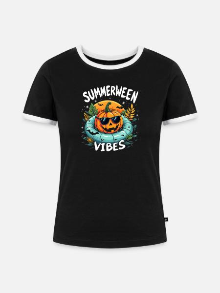 Summerween Vibes Halloween - Frauen Kontrast-T-Shirt - Schwarz/Weiß