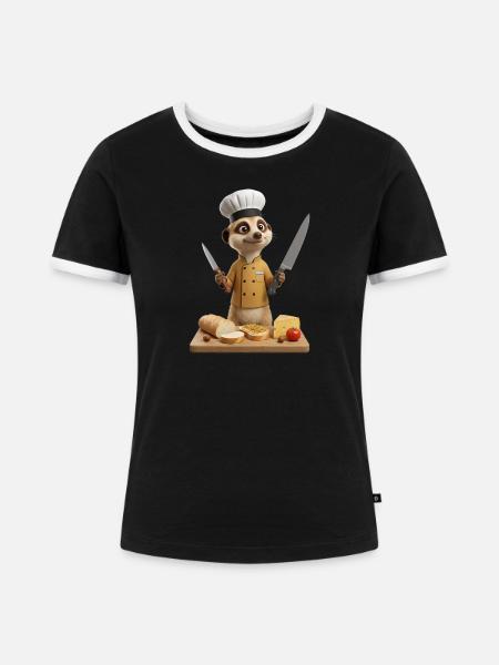 Ein lustiges Herdmännchen Koch Erdmännchen - Frauen Kontrast-T-Shirt - Schwarz/Weiß