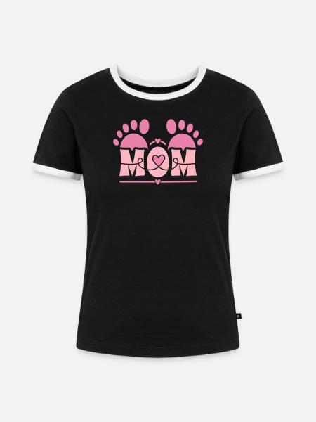 MOM-Herz-Fußabdruck - Frauen Kontrast-T-Shirt - Schwarz/Weiß